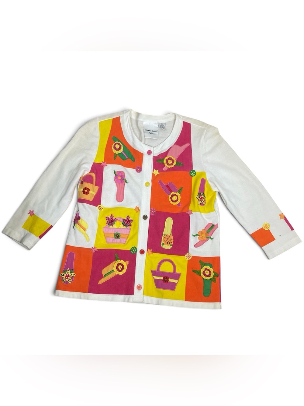 Vintage Michael Simon Garden Patchwork Cardigan Flower Hat Purse Shoe Star Retro - Picture 7 of 9